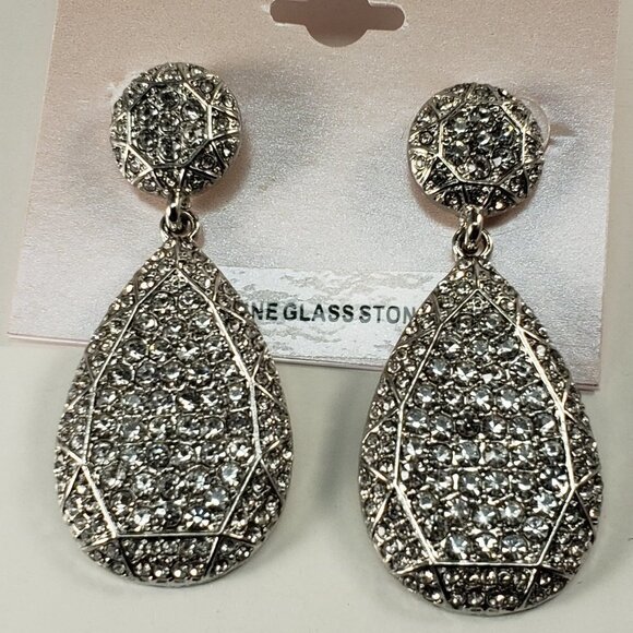 Silver-tone Sparkling Crystals 2.25-inch Drop Dangle Earrings - Women's Jewelry - Picture 1 of 9